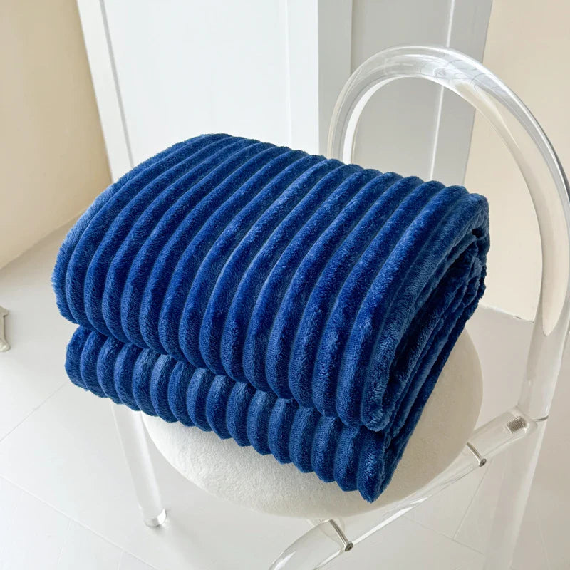 1 blue striped blanket - thickened blanket, modern and simple design, four seasons office nap blanket, suitable for bed or sofa.