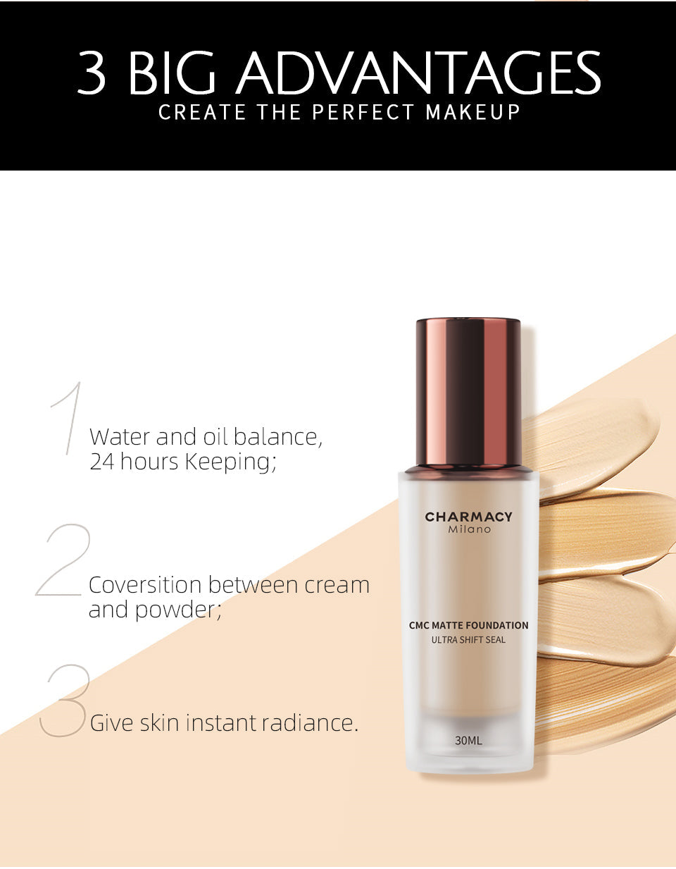 CHARMACY Foundation Makeup Base Liquid Concealer Professional Makeup Long Lasting Oil Control Matte Liquid Foundation Cosmetics