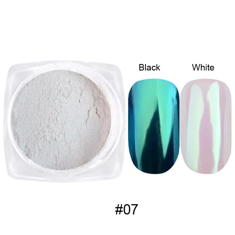 1/2PC Pearl White Mermaid Aurora Chrome Nail Powder Metallic Neon Rainbow Dust Nail Art Gel Polish Supplies Mirror Chrome Powder