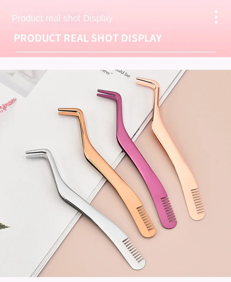 1 Pc Eyelash Comb Tweezers Stainless Steel Anti-Static Non-Magnetic Professional  Lashes Extension Tweezers Makeup Tools