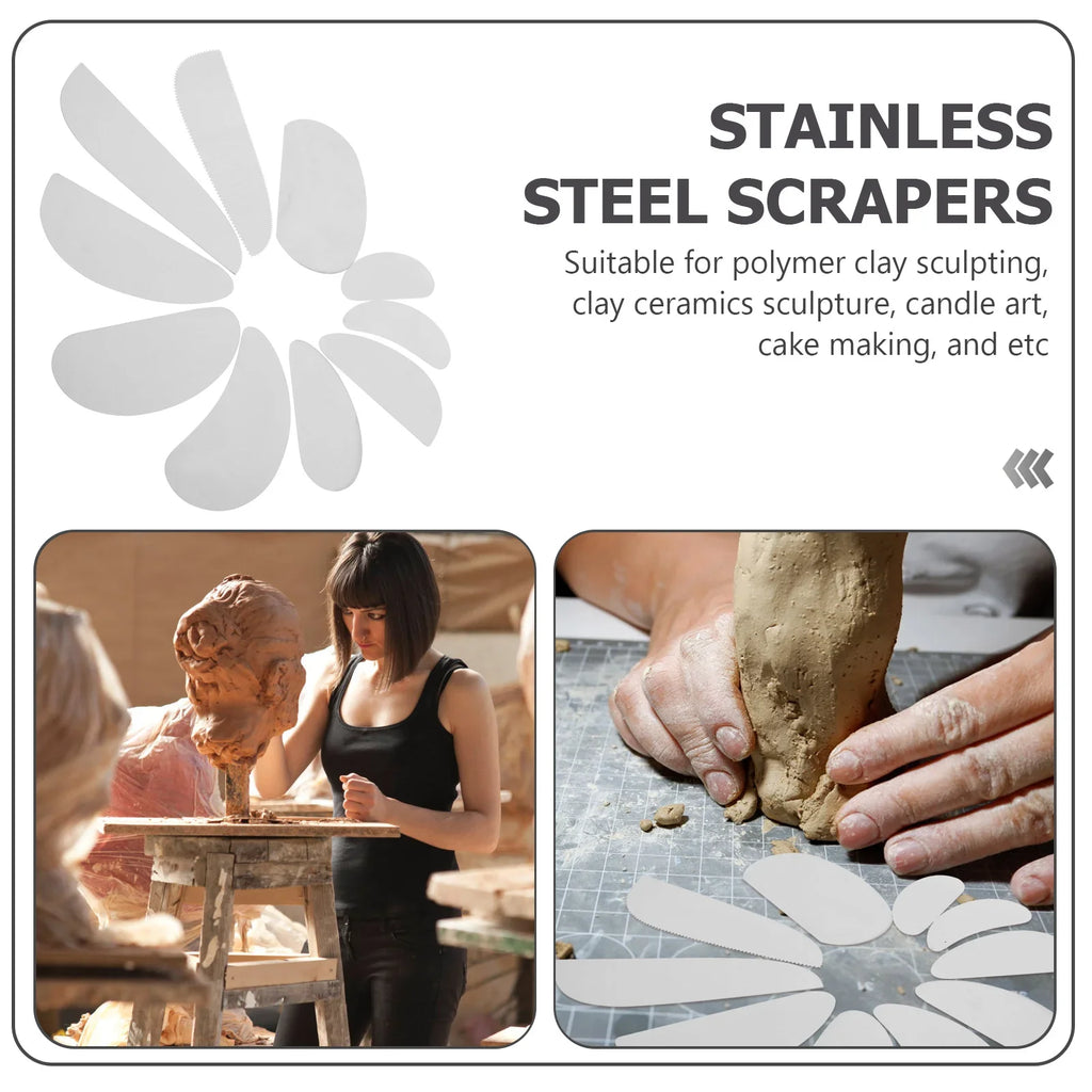 10 Pcs Carving Knife Stainless Steel Clay Scraper Sculpture Crafts Tool for Ceramic Spatula