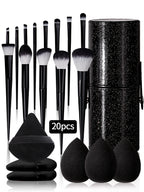 20pcs Makeup Brushe set Premium Synthetic Powder Foundation brush +Sparkling storage bucket and 6 makeup sponge powder puffs