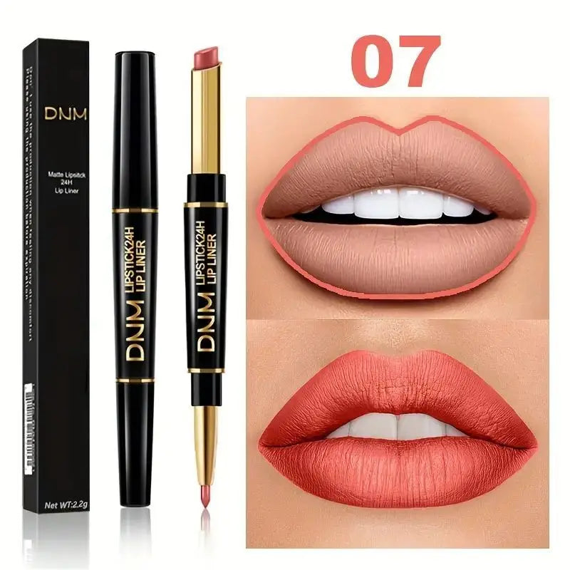 12 Colors Double-Ended Lipstick & Lip Liner Pencil，Waterproof, Non-Stick, Long Lasting,Make Natural Makeup Effect for All Skin