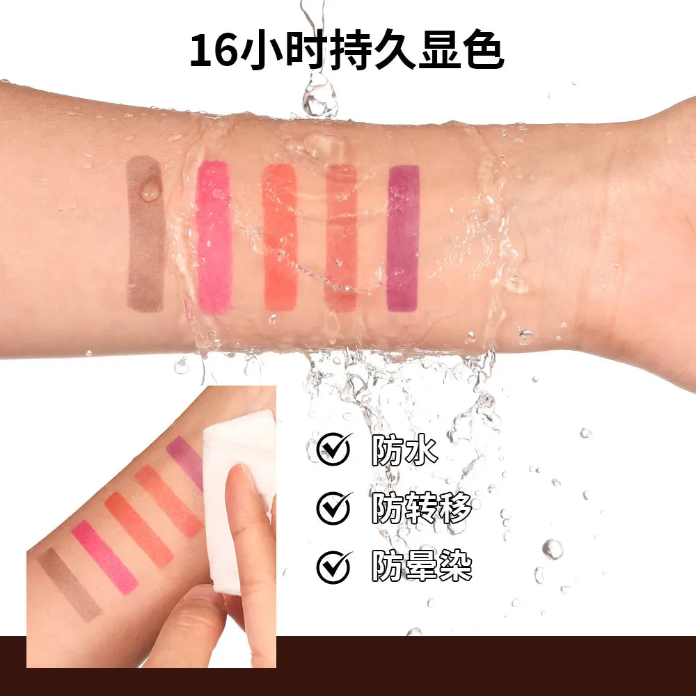 5Color Liquid Peel-off Lip Gloss Waterproof Long-lasting Matte Lipstick Non-stick Cup Makeup Moisturizing Lip Tattoo Pigment