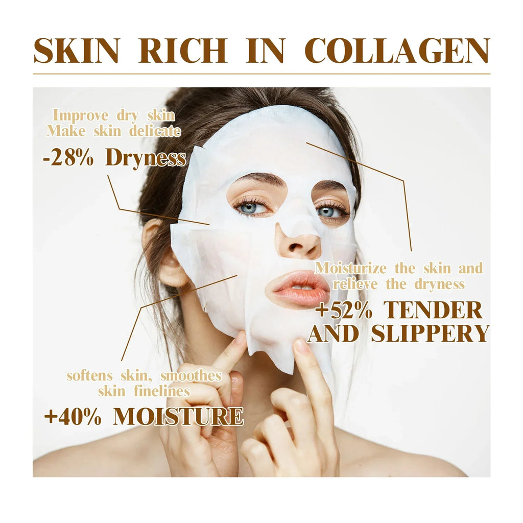 10PCS Collagen Anti Wrinkle Facial Mask Anti Aging Fade Fine Lines Firm Skin Moisturizing Brightening SkinCare Korean Cosmetics