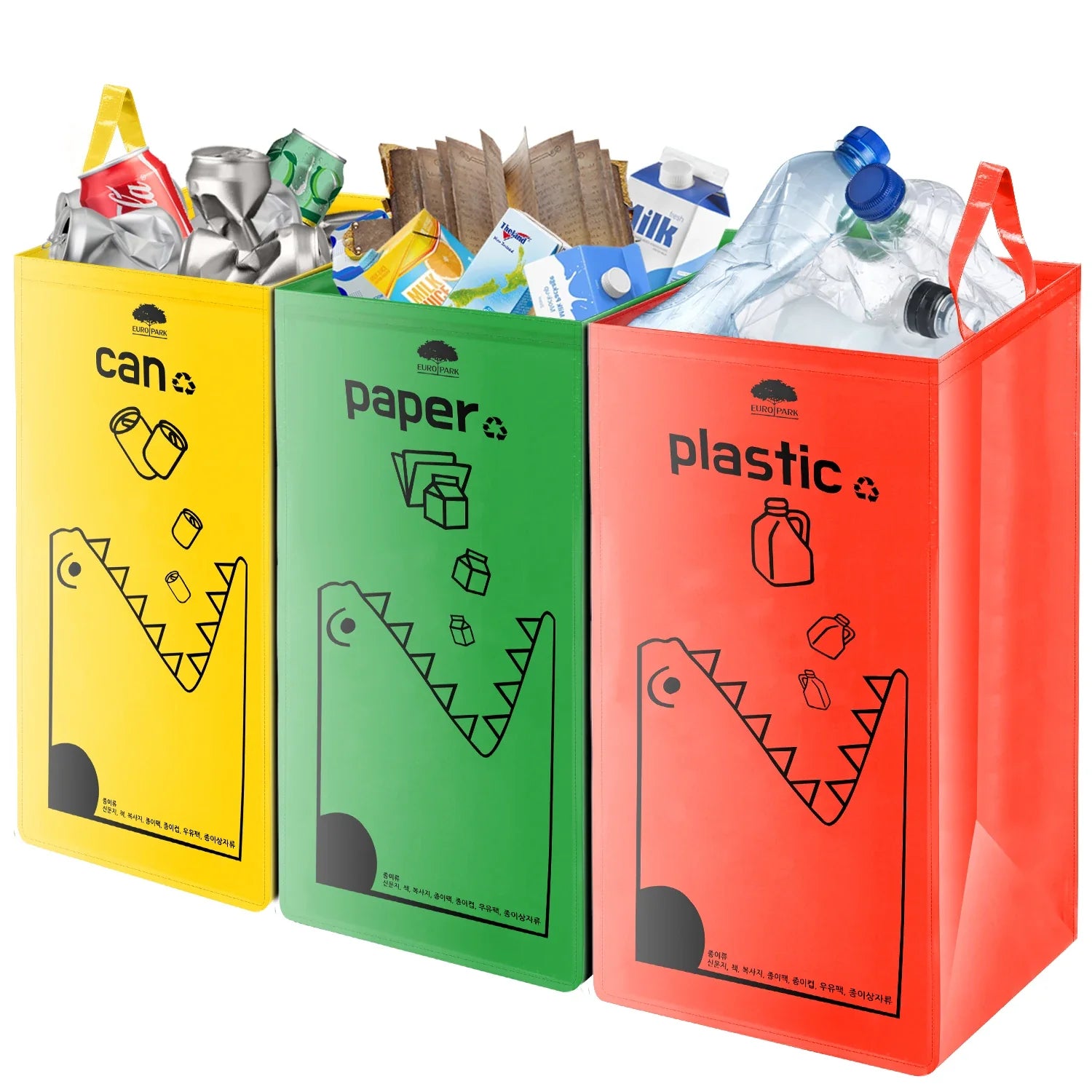 149L Recycling Bin Waterproof Recyclable Garbage Bag with Colorful Printing - Foldable Bottle Recycling Storage for Home Kitchen