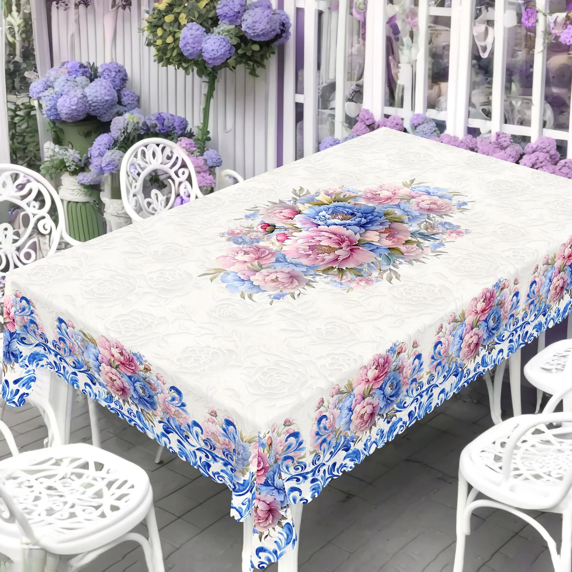 1 Piece of Floral Round Tablecloth, 5 Sizes Available, Blue Blue and White Porcelain Pattern Printed Tablecloth, Edge Embossing Process, Spring Garden Tablecloth Decoration, Tablecloth for Daily Home Kitchen, Terrace, Spring