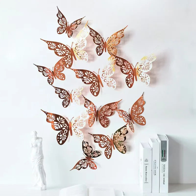 12 Pieces 3D Hollow Butterfly Wall Sticker Bedroom Living Room DIY Butterflies Art Wall Decor Wedding  Wallpaper Home Decoration