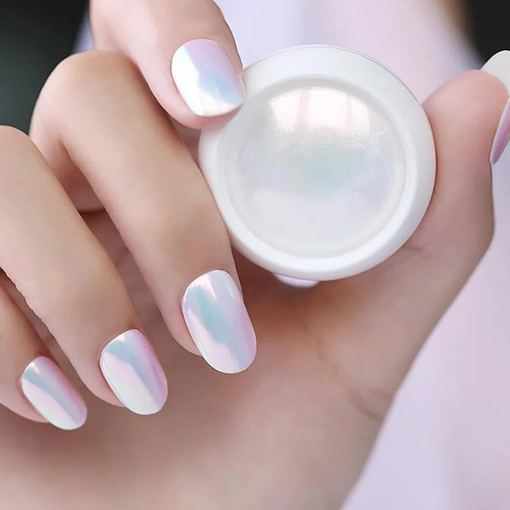 1/2PC Pearl White Mermaid Aurora Chrome Nail Powder Metallic Neon Rainbow Dust Nail Art Gel Polish Supplies Mirror Chrome Powder