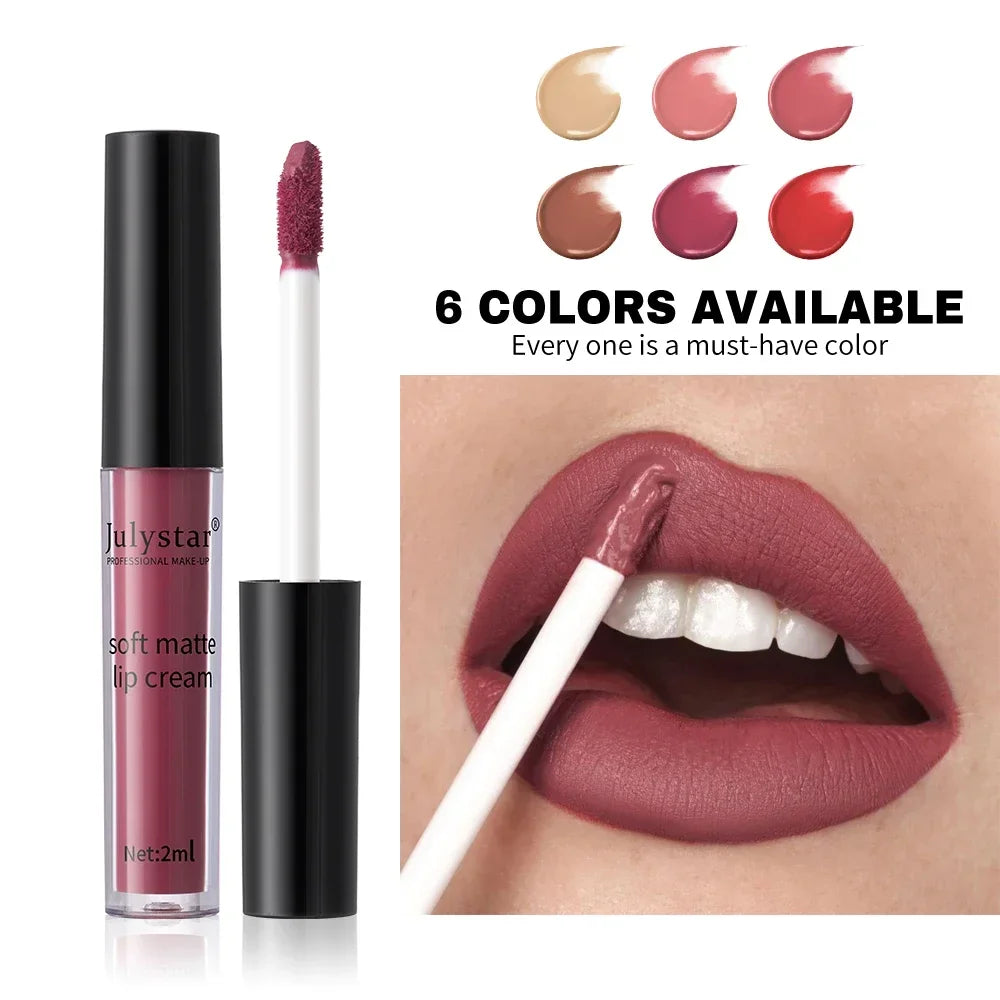 6-Color Velvet Lip Glaze Lipstick High Color Lip Makeup Waterproof Long-Lasting Nude Lip Color Liquid Cosmetics