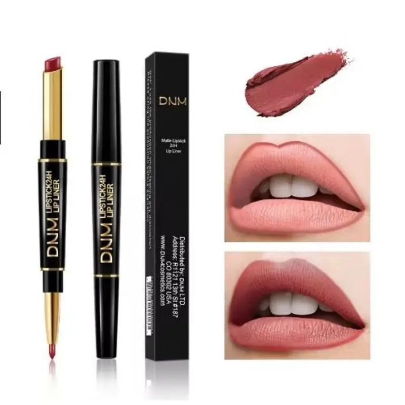 12 Colors Double-Ended Lipstick & Lip Liner Pencil，Waterproof, Non-Stick, Long Lasting,Make Natural Makeup Effect for All Skin
