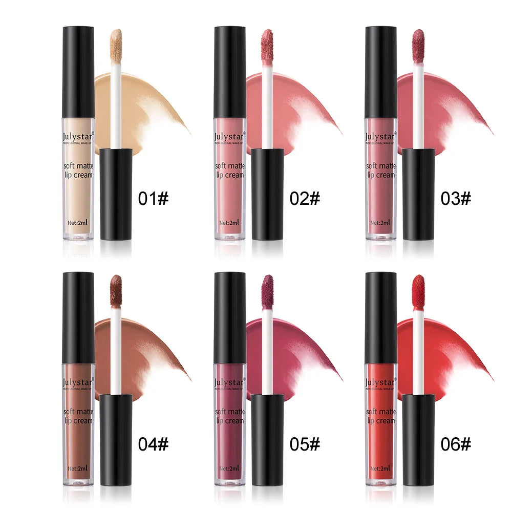 6-Color Velvet Lip Glaze Lipstick High Color Lip Makeup Waterproof Long-Lasting Nude Lip Color Liquid Cosmetics