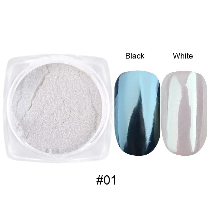 1/2PC Pearl White Mermaid Aurora Chrome Nail Powder Metallic Neon Rainbow Dust Nail Art Gel Polish Supplies Mirror Chrome Powder