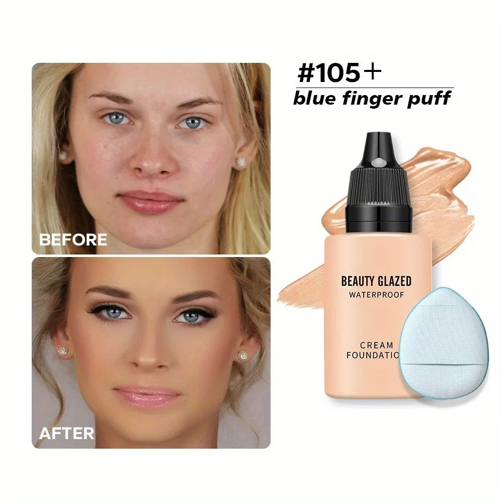 2024 New Foundation +Puff set Liquid Matte Full Coverage Foundation Waterproof Matte Natural Foundation With Blue Thumb Puff