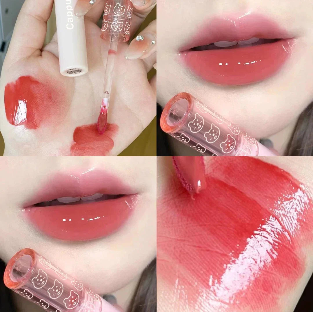Cherry Pink Mirror Water Lip Gloss Lip Glaze Transparent Glass Lip Oil Waterproof Liquid Lipstick Nude Brown Clear Tint Makeup