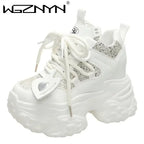 10.5CM Women Casual Platform Sneakers High Heels New Autumn Sports Leather Shoes Bling Trainers Chunky Sneaker Zapatos Mujer