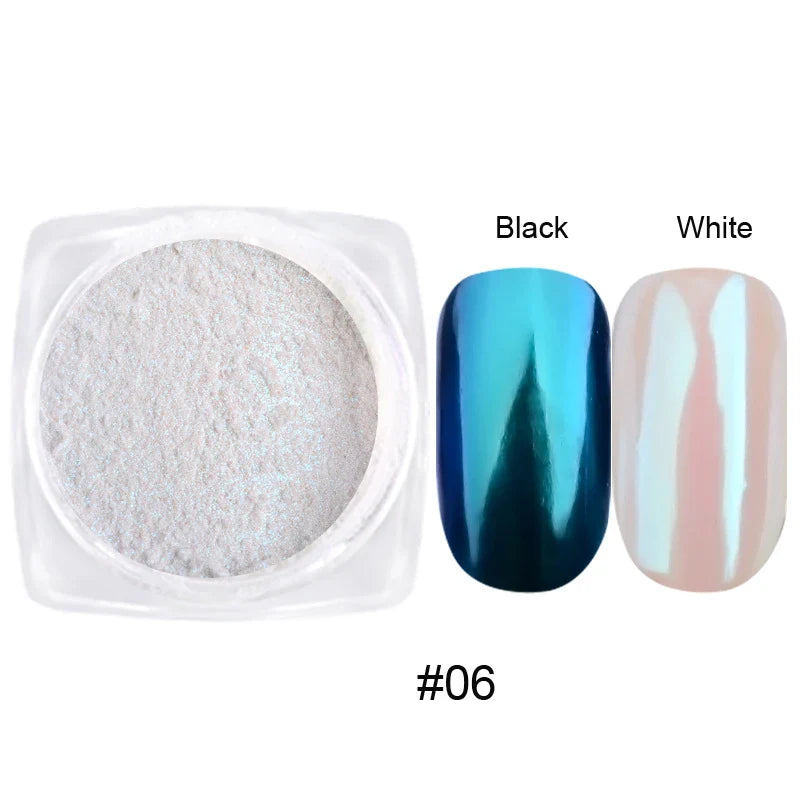 1/2PC Pearl White Mermaid Aurora Chrome Nail Powder Metallic Neon Rainbow Dust Nail Art Gel Polish Supplies Mirror Chrome Powder