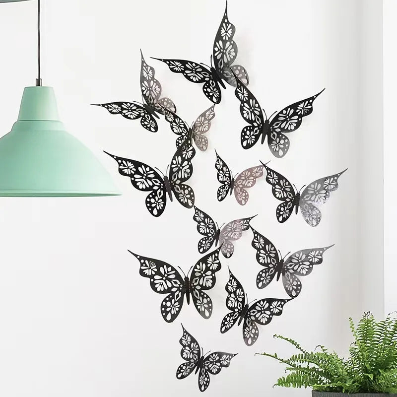 12 Pieces 3D Hollow Butterfly Wall Sticker Bedroom Living Room DIY Butterflies Art Wall Decor Wedding  Wallpaper Home Decoration