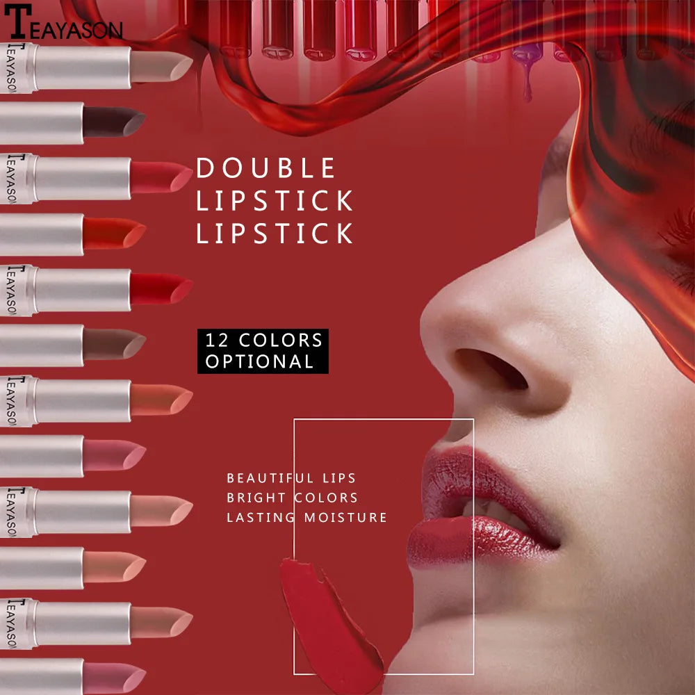 1PC Pink Lipstick Sexy Lip Gloss 2 In 1 Lip Tint Waterproof Long -Lasting Moisture Red Lip Matte Lipstick Make-Up For Women
