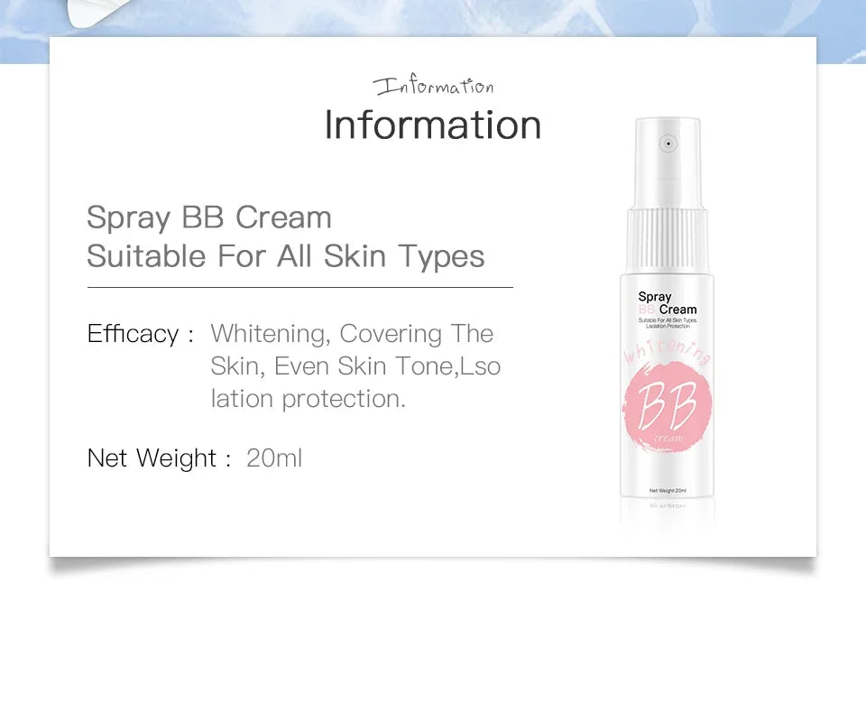 20ml Foundation BB Cream Spray Facial Makeup Whitening Moisturizing Hydrating Non-Stick Water Brightening Body Whitening Cream