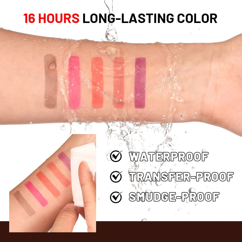5Color Liquid Peel-off Lip Gloss Waterproof Long-lasting Matte Lipstick Non-stick Cup Makeup Moisturizing Lip Tattoo Pigment