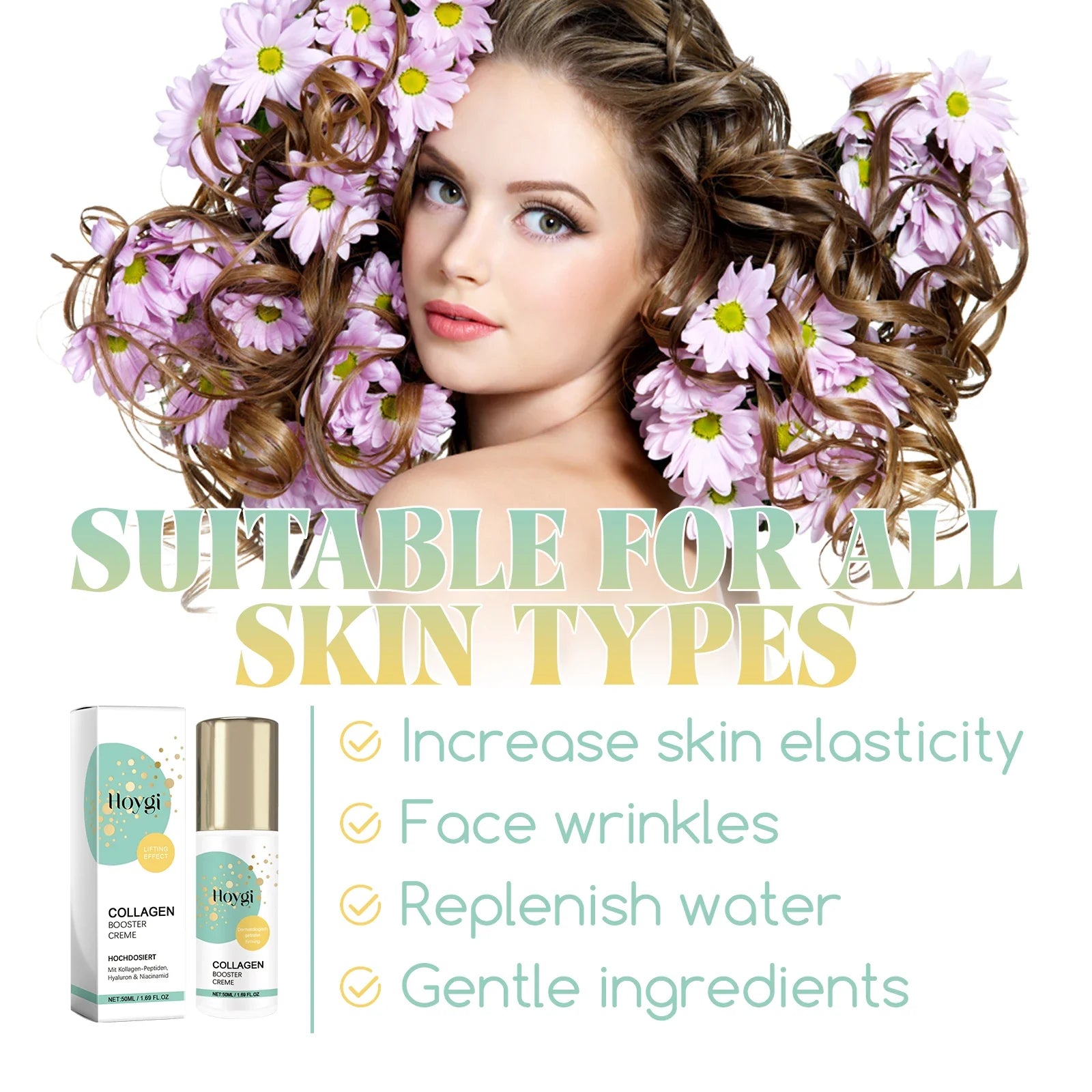 Collagen Peptide Face Lotion 50ml Anti Wrinkle Firms Hydrates Skin Boosts Barrier Niacinamide Moisturizer for Smooth Plump Skin