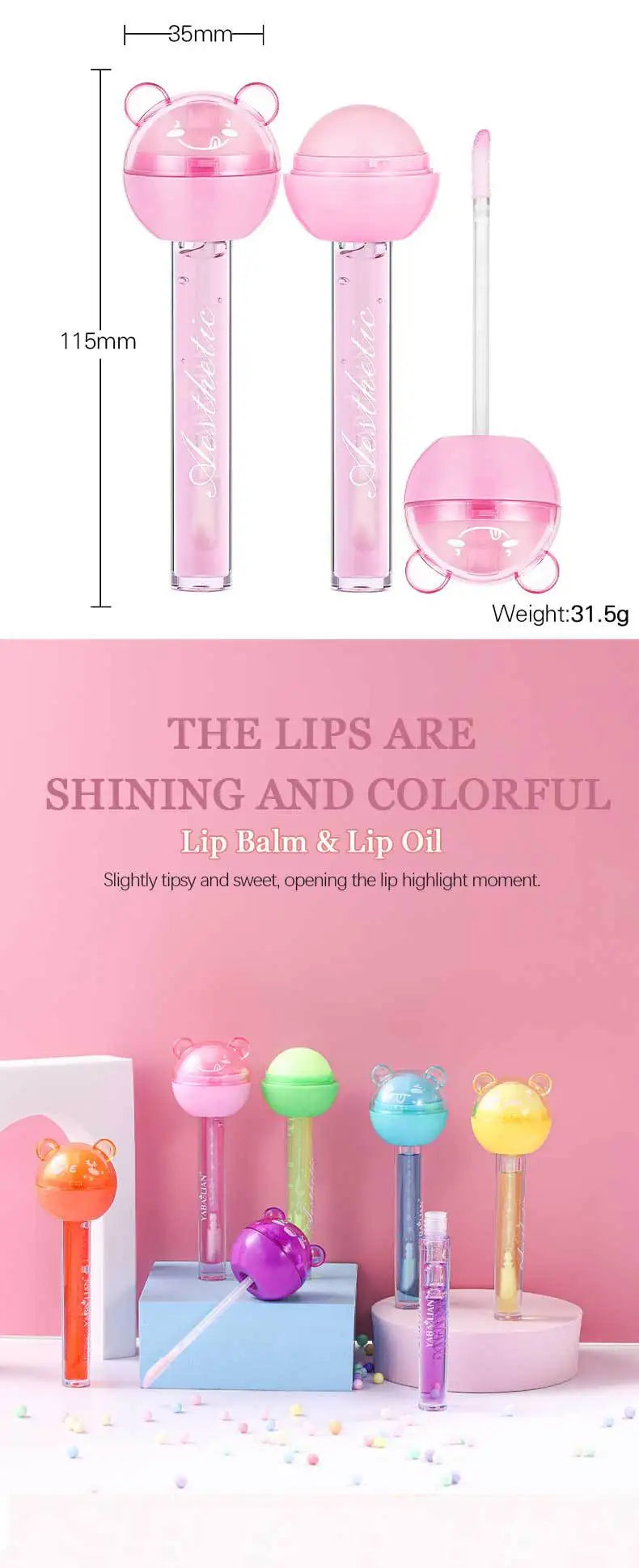 2 In 1 Cute Lollipop Lip Gloss Moisturizing Lip Plumper Lip Balm Lipstick Mineral Oil Lip Nutritious Lips Care Makeup Cosmetics