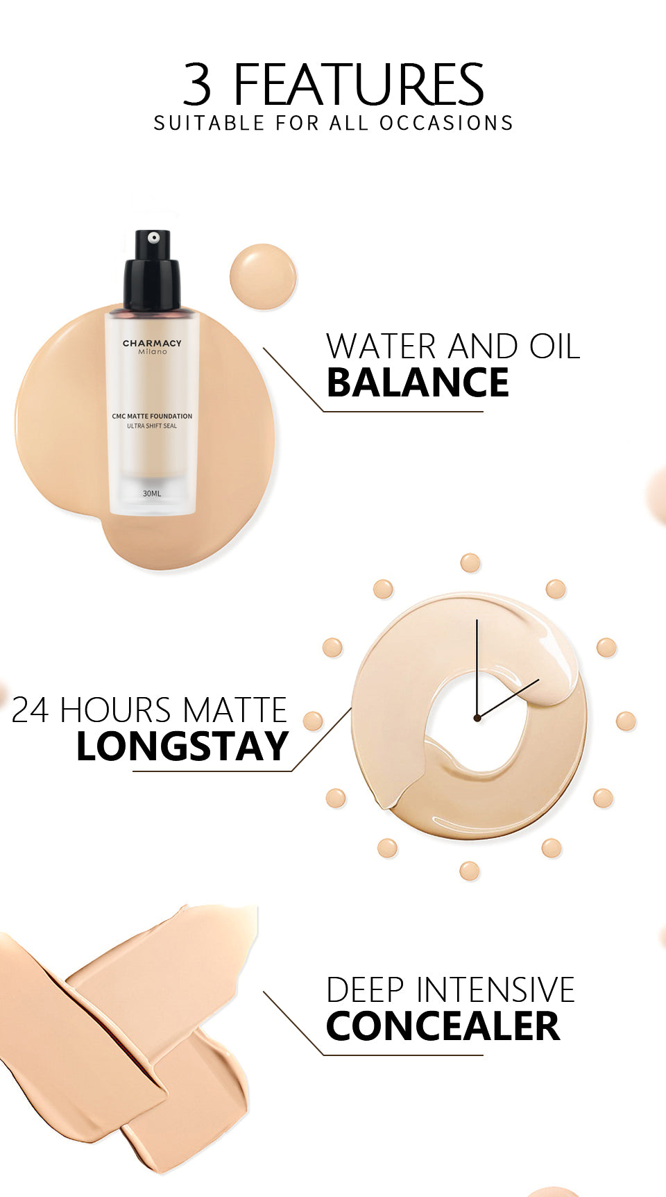 CHARMACY Foundation Makeup Base Liquid Concealer Professional Makeup Long Lasting Oil Control Matte Liquid Foundation Cosmetics