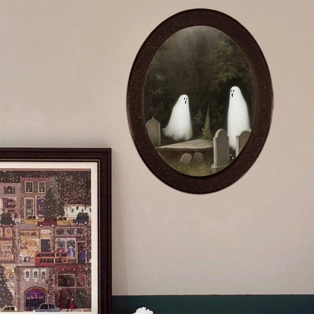 1 Piece of Halloween Mysterious-style Oval Decoration, Designed with Ghost Illustration, Suitable for Home Wall Display, Adding