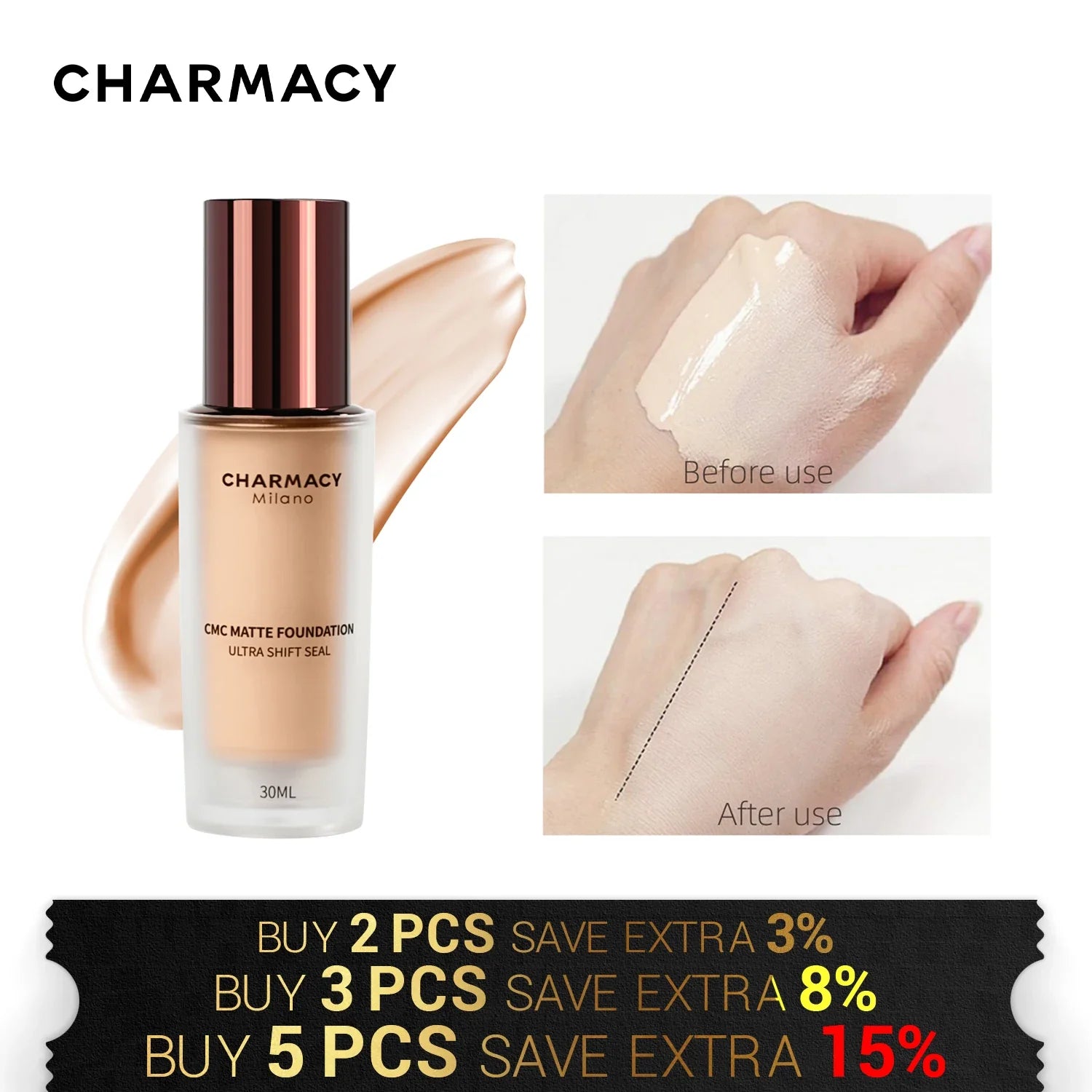 CHARMACY Foundation Makeup Base Liquid Concealer Professional Makeup Long Lasting Oil Control Matte Liquid Foundation Cosmetics