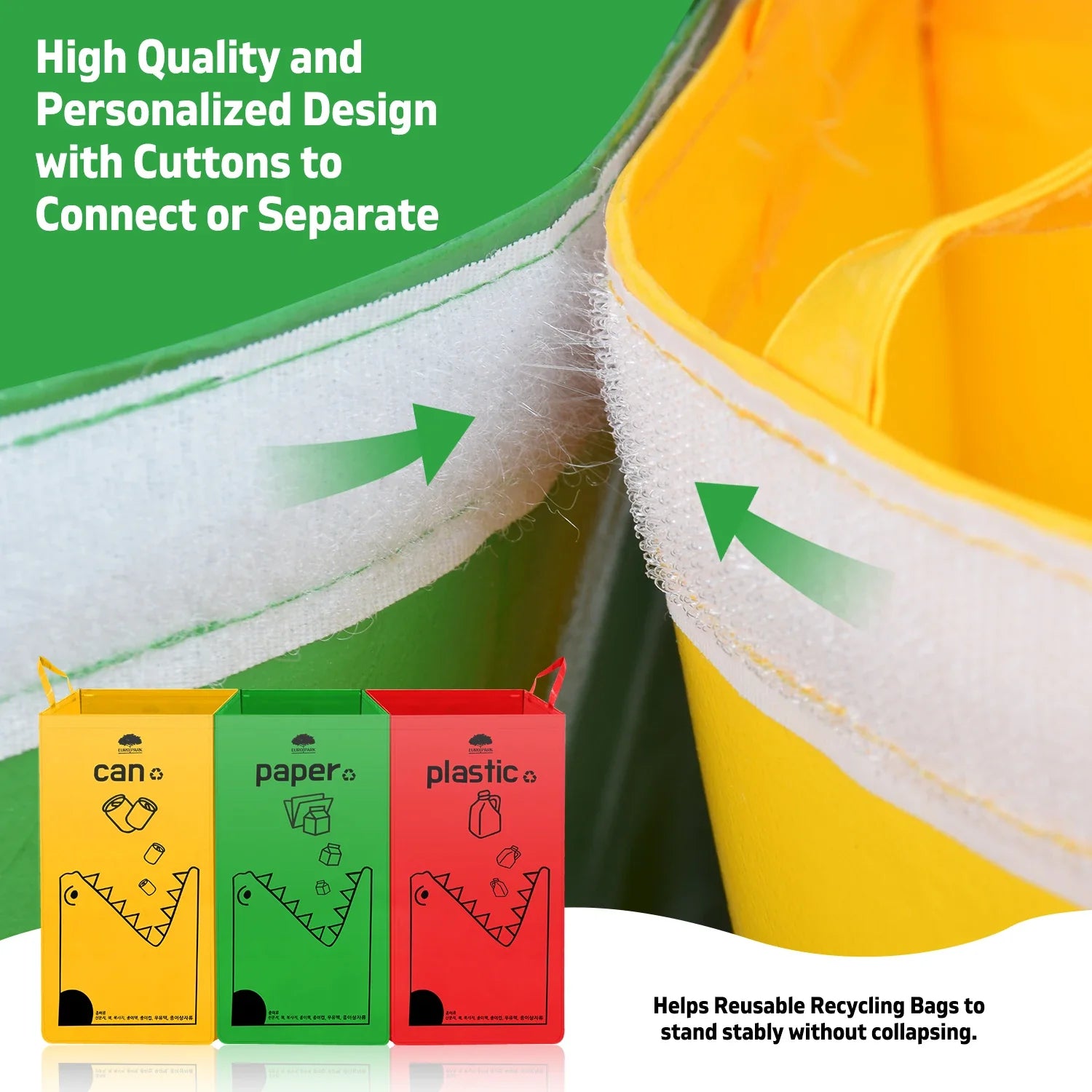 149L Recycling Bin Waterproof Recyclable Garbage Bag with Colorful Printing - Foldable Bottle Recycling Storage for Home Kitchen