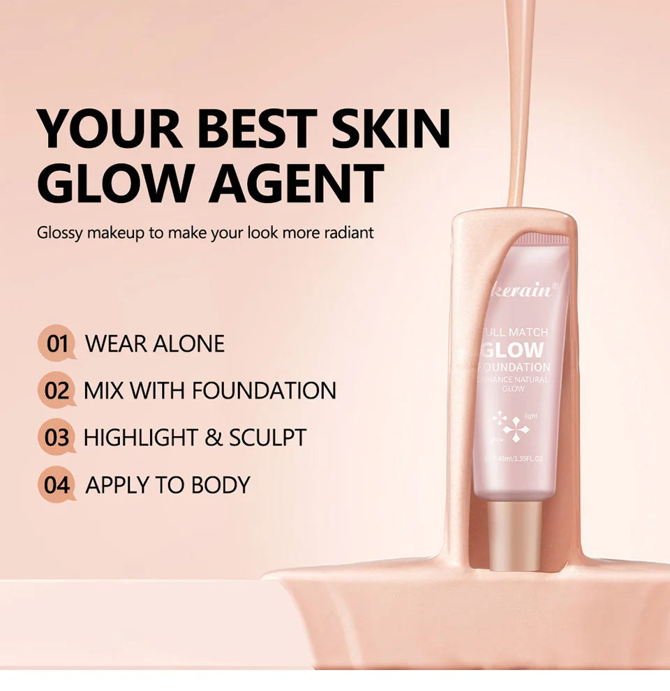 4 Colors Moisturizing Glow Foundation Liquid Long Lasting Natural Lightweight base Multi-purpose Illuminator Highlight Cream