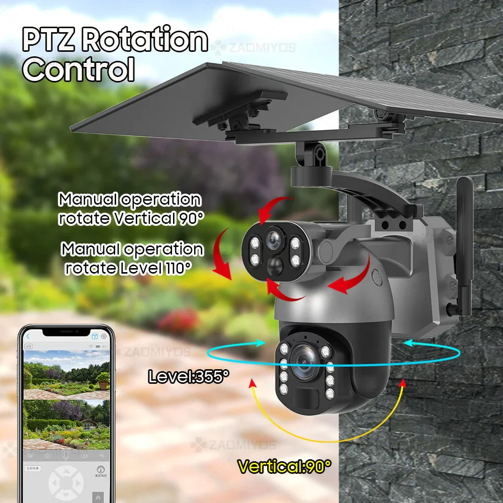 10MP 50x Zoom Dual Lens 4G SIM Solar Camera WIFI Outdoor Surveillance PTZ Human Detection Recording Security Night Vision Camera
