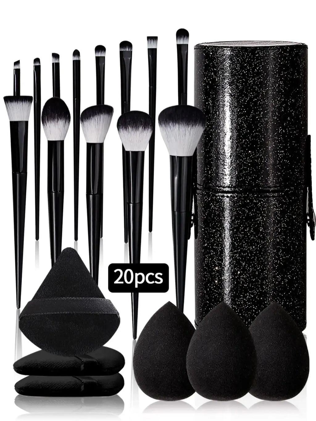 20pcs Makeup Brushe set Premium Synthetic Powder Foundation brush +Sparkling storage bucket and 6 makeup sponge powder puffs