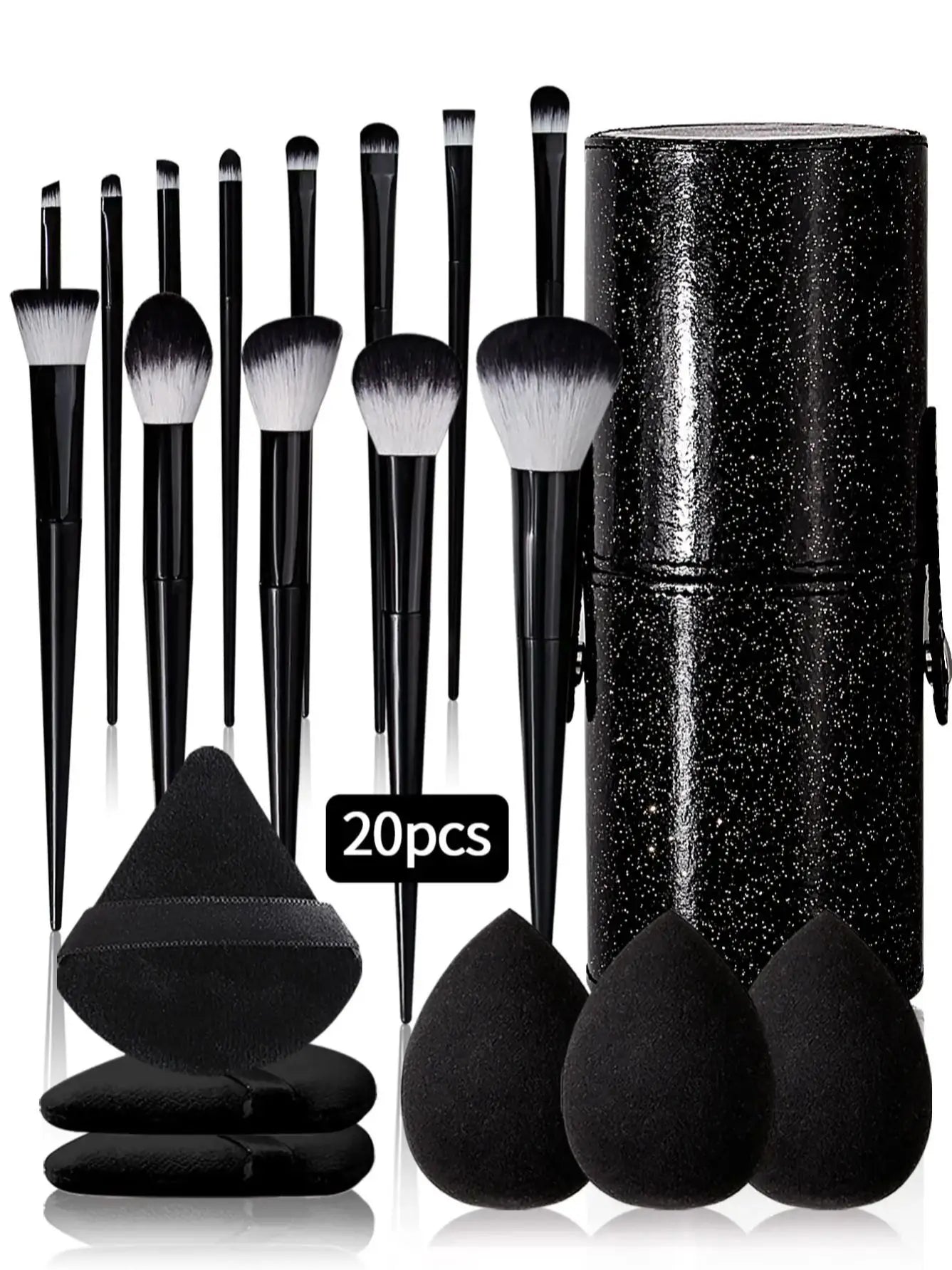 20pcs Makeup Brushe set Premium Synthetic Powder Foundation brush +Sparkling storage bucket and 6 makeup sponge powder puffs