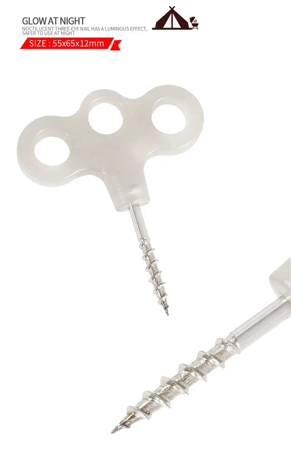 10/15pcs Camping Glow Deck Nails Outdoor Travel Hiking Tent Accessories 3 Holes Screw Spikes Luminous Metal Canopy Pegs Stakes