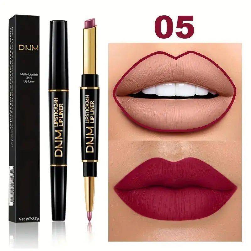 12 Colors Double-Ended Lipstick & Lip Liner Pencil，Waterproof, Non-Stick, Long Lasting,Make Natural Makeup Effect for All Skin