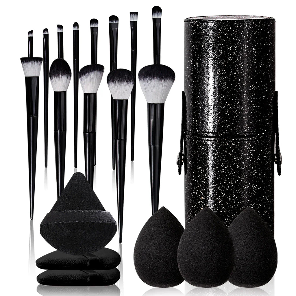 20pcs Makeup Brushe set Premium Synthetic Powder Foundation brush +Sparkling storage bucket and 6 makeup sponge powder puffs