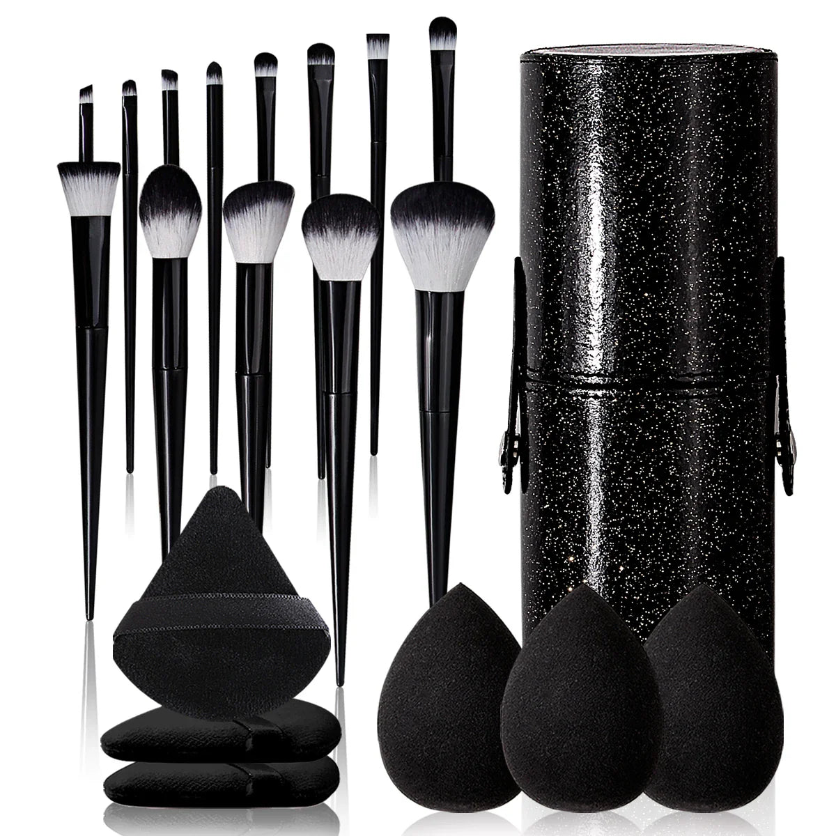 20pcs Makeup Brushe set Premium Synthetic Powder Foundation brush +Sparkling storage bucket and 6 makeup sponge powder puffs