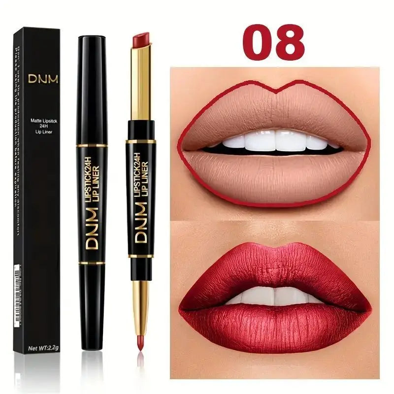 12 Colors Double-Ended Lipstick & Lip Liner Pencil，Waterproof, Non-Stick, Long Lasting,Make Natural Makeup Effect for All Skin