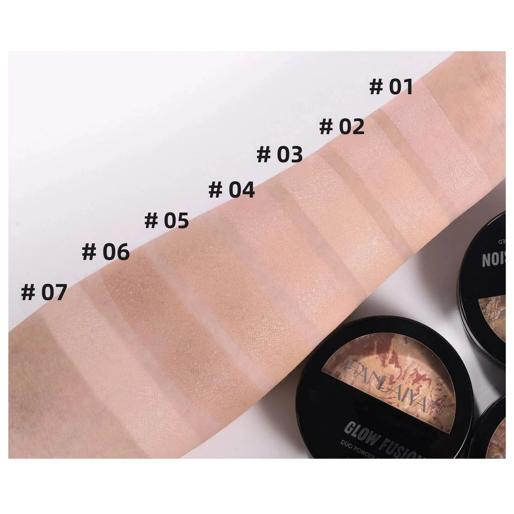 7 Colors Baked Duo Powder Matte Finishing Face Foundation Setting Powder Compact Waterproof Full Coverage Makeup Setting Base