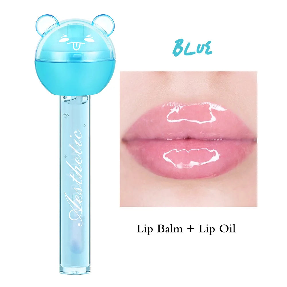 2 In 1 Cute Lollipop Lip Gloss Moisturizing Lip Plumper Lip Balm Lipstick Mineral Oil Lip Nutritious Lips Care Makeup Cosmetics