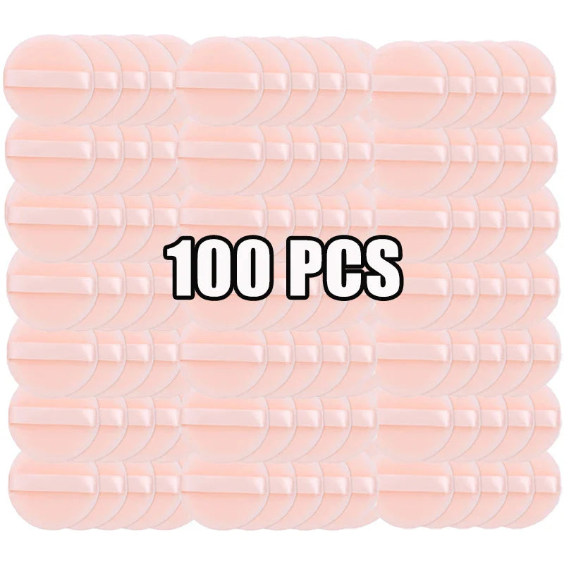 100PCS Round Shape Velvet Loose Powder Puff Plush Soft Washable Foundation Sponge Cosmetics Puff Professional Beauty Makeup Tool