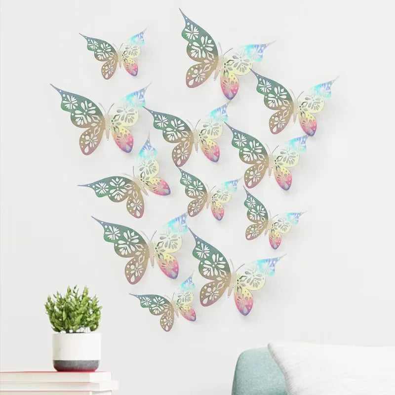 12 Pieces 3D Hollow Butterfly Wall Sticker Bedroom Living Room DIY Butterflies Art Wall Decor Wedding  Wallpaper Home Decoration
