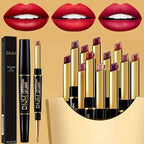 12 Colors Double-Ended Lipstick & Lip Liner Pencil，Waterproof, Non-Stick, Long Lasting,Make Natural Makeup Effect for All Skin