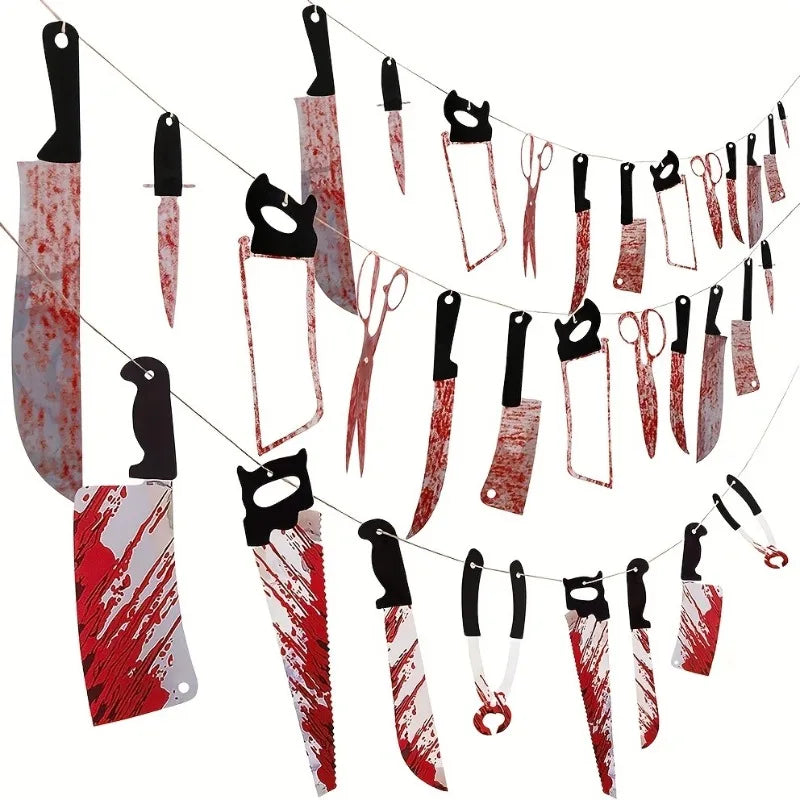 1-4Set Bloody Halloween Banner Horror Hanging Decoration for Haunted House Movie Theme Birthday Carnival Party Halloween Gift