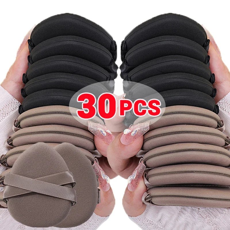 30Pcs Thickened Double Ribbon Wet Dry Dual-use Makeup Puff Black Skin Color Teardrop Shape Powder Puffs Foundation Cosmetic Tool