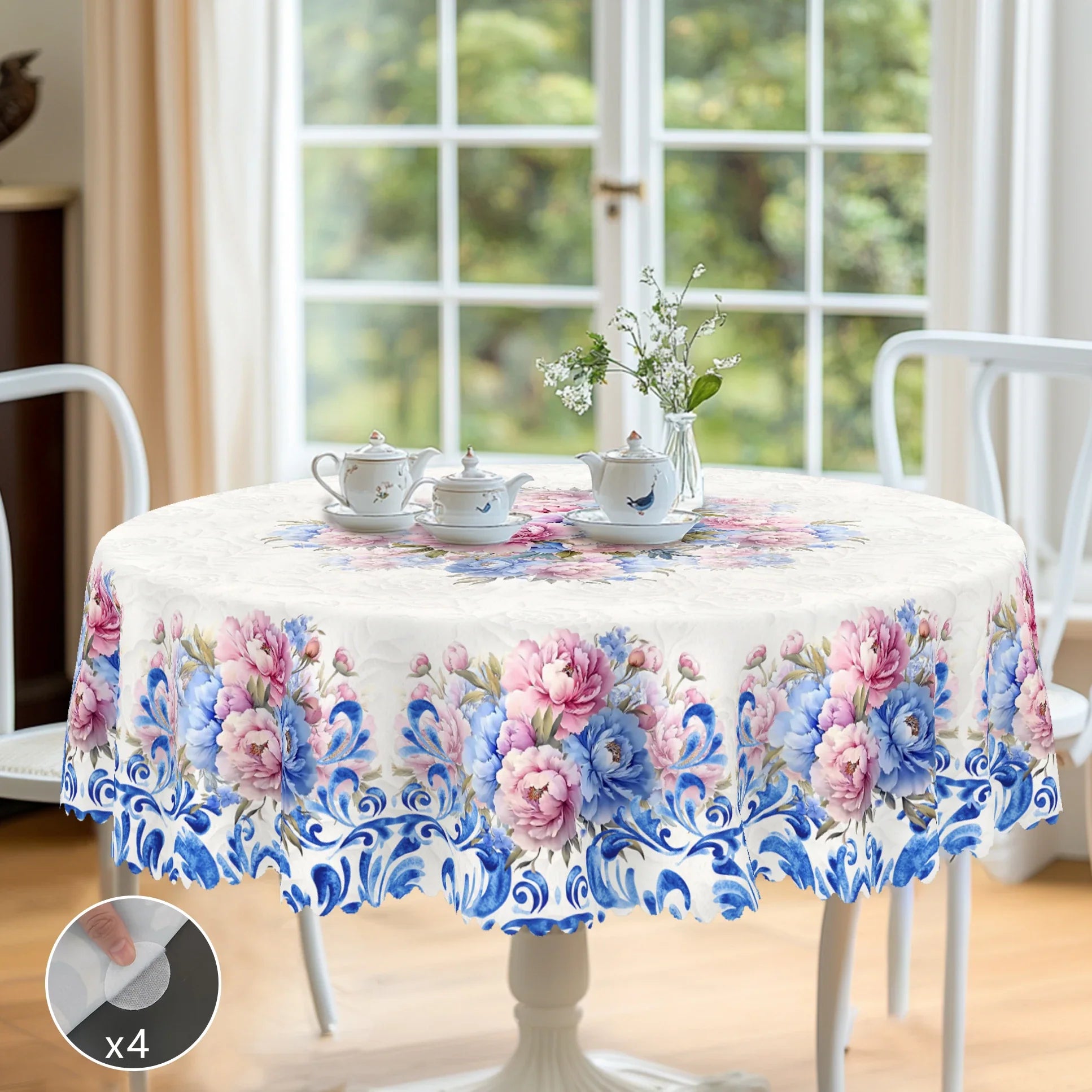 1 Piece of Floral Round Tablecloth, 5 Sizes Available, Blue Blue and White Porcelain Pattern Printed Tablecloth, Edge Embossing Process, Spring Garden Tablecloth Decoration, Tablecloth for Daily Home Kitchen, Terrace, Spring