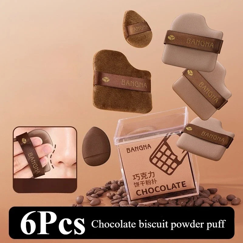 6PCS Chocolate Biscuit Powder Puff Makeup Blender Puff Air Cushion Foundation Sponge Loose Powder Puffs Cosmetic Applicator Tool