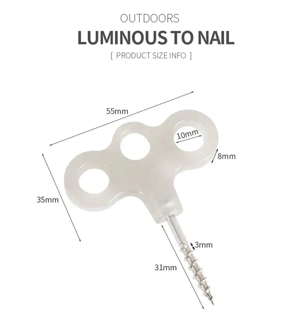10/15pcs Camping Glow Deck Nails Outdoor Travel Hiking Tent Accessories 3 Holes Screw Spikes Luminous Metal Canopy Pegs Stakes